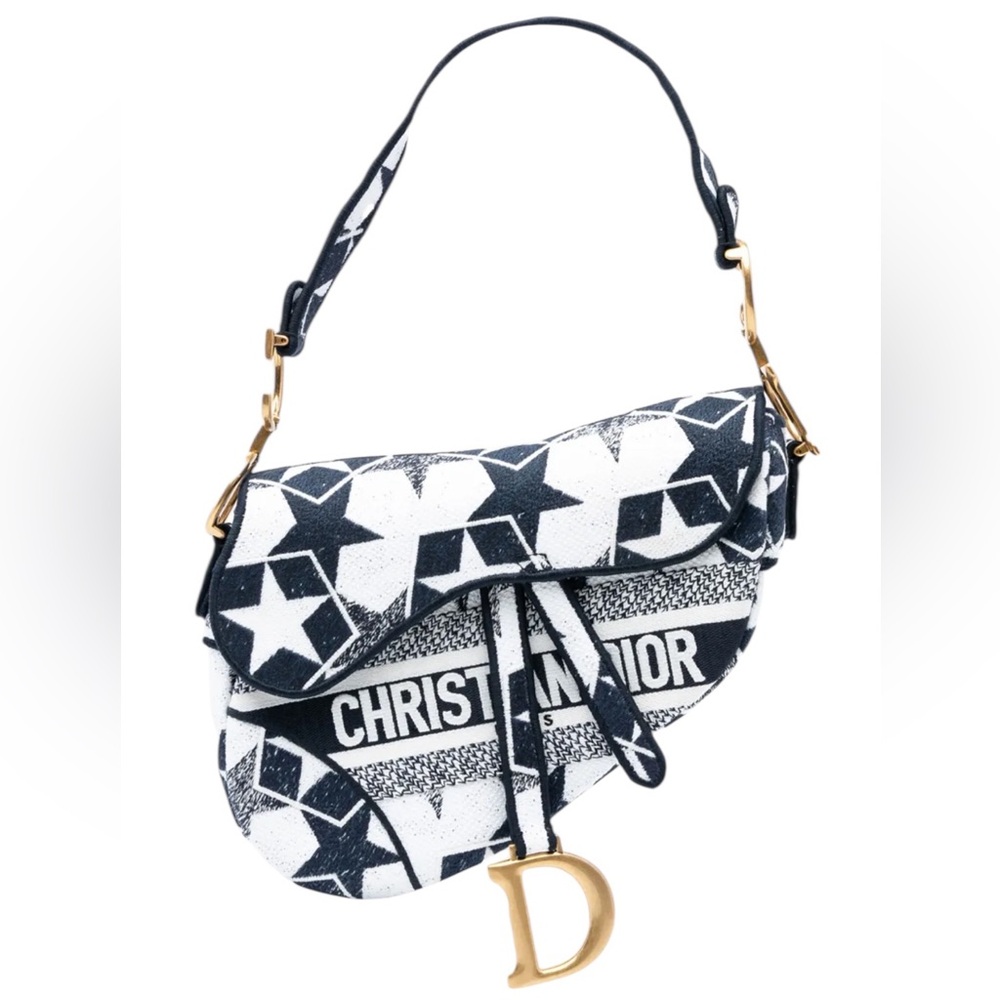 Christian Dior 2021 Embroidered Canvas Stars Saddle Bag - Picture 2 of 2
